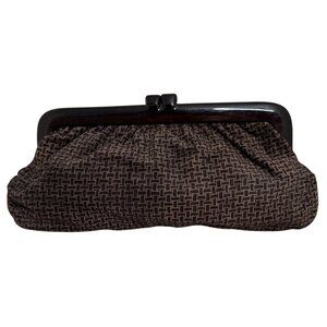 Vintage Italian Lucite Snap Clutch Purse With Brown/Black Geometric Pattern